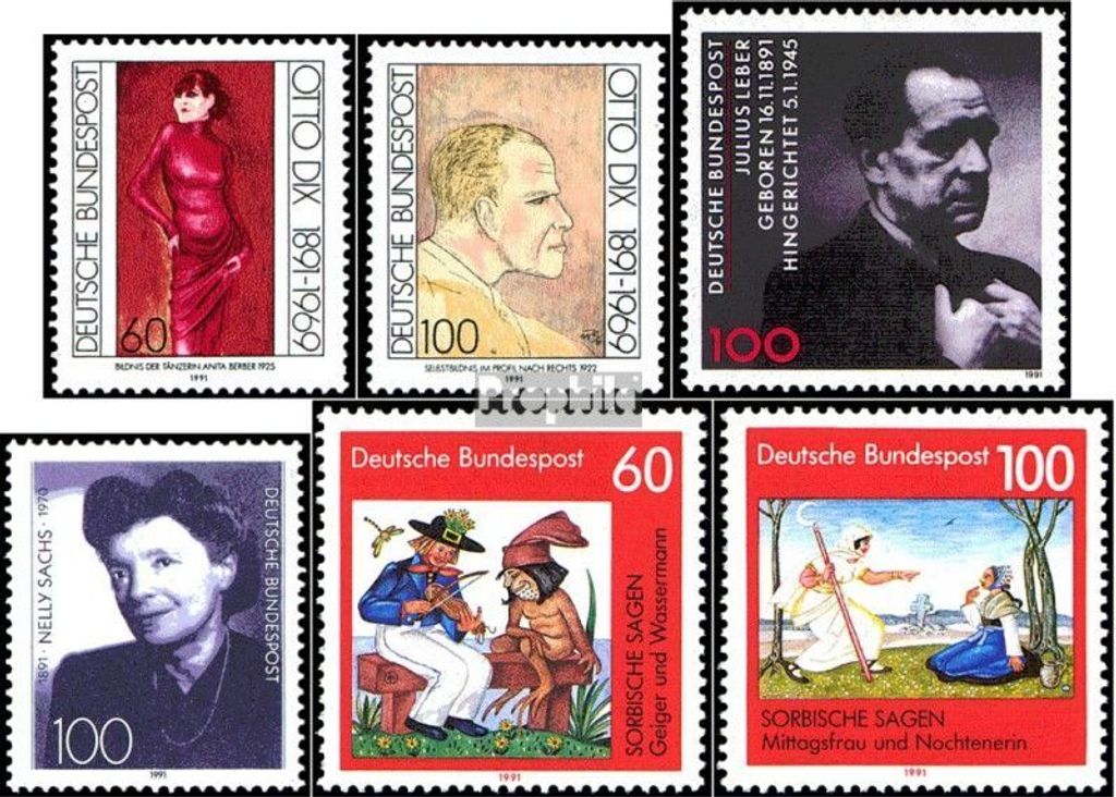 Briefmarken BRD (BR.Deutschland) 1991 Mi 1572-1573,1574,1575, 1576-1577 (kompl.Ausgaben) gestempelt 100.Geburtstag von Dix