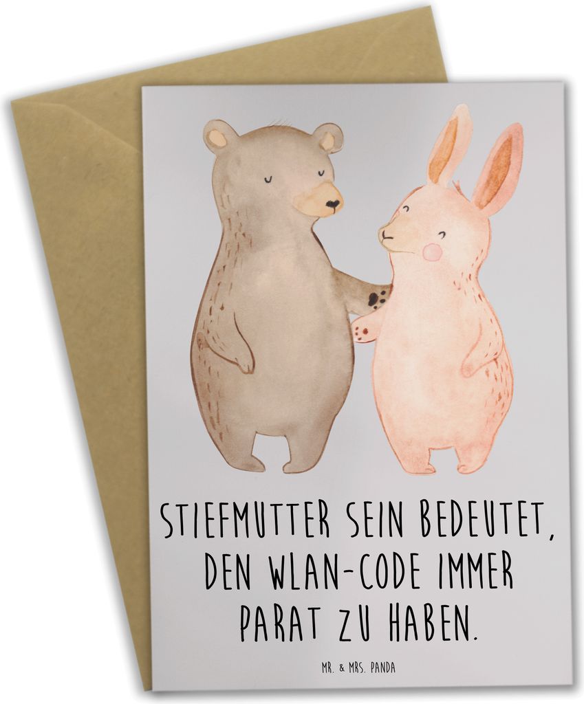 Mr. & Mrs. Panda Grußkarte Stiefmutter Heldin - Grau Pastell - Geschenk, osterkarte, einladungskarten, Jubiläen, weihnachtskarten, Fürsorge, Lie...