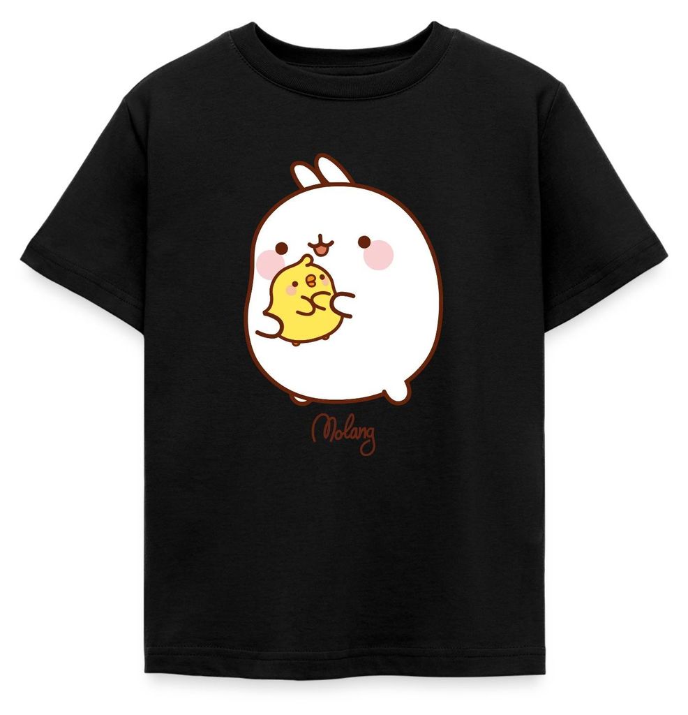 Spreadshirt Molang Piu Piu Umarmung Kinder T-Shirt, 122/128 (7-8 Jahre), Schwarz