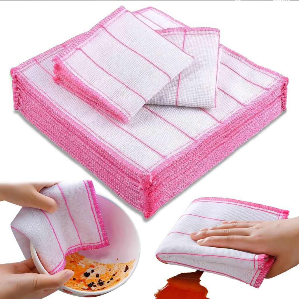10er Set Geschirrtücher 32x32 cm aus 100% Baumwolle | Küchentücher | Trockentücher & Spültücher | Saugstark & Langlebig | Weiß-Rosa | Retoo