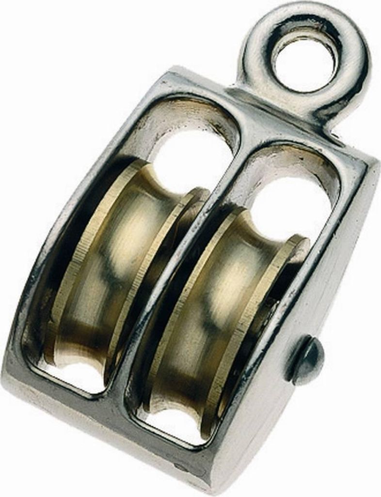 Conacord doppelte Blockseilrolle aus vernickeltem Stahl mit Messing-Umlenkrollen für Seile bis 6 mm Ø