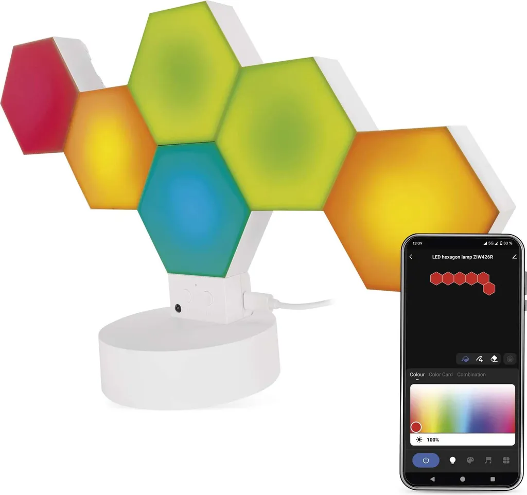 Applique Murale Hexagonale Connectée RGBIC WiFi Lampe de Bureau Design