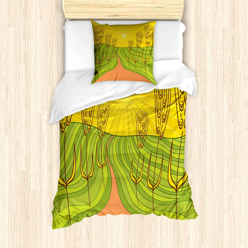 ABAKUHAUS Set copripiumino per letto singolo, terreno agricolo, antiacaro, adatto a chi soffre di allergie, con federa, 135 cm x 200 cm - 80 x 80 cm, giallo terra di Siena bruciata