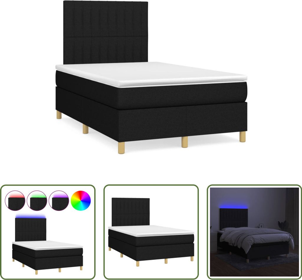 The Living Store Boxspringbett mit Matratze & LED Schwarz 120x190 cm Stoff