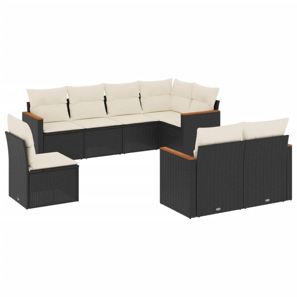 vidaXL 8-tlg. Garten-Sofagarnitur mit Kissen Schwarz Poly Rattan