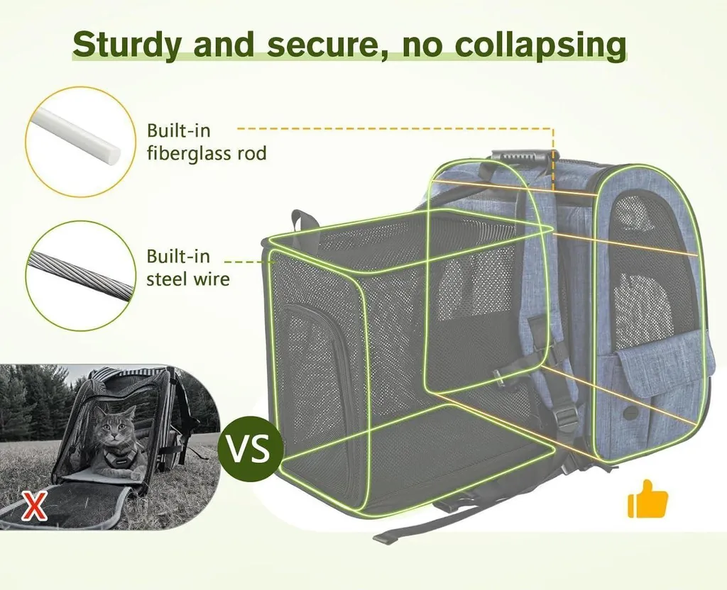 Sac à dos pour chat extensible bleu pliable supportant jusqu'à 8kg - 3