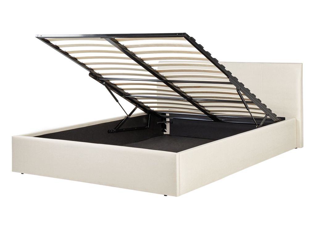BELIANI Polsterbett Beige Leinenoptik Bettrahmen mit Lattenrost 140x200 cm Bettkasten Hochklappbar Hohes Kopfteil Modern Skandi Schlafzimmer Doppel...
