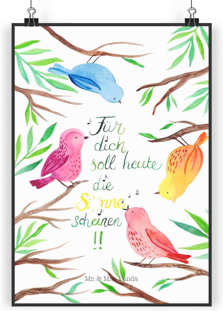 Mr. & Mrs. Panda Bild Vögel Sonne DIN A5 - Weiß - Geschenk, kunstposter, Plakat, Dekoration, wanddeko, drucke, Wandbild