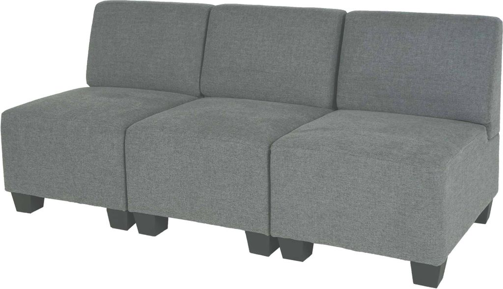 Modular 3-Sitzer Sofa Couch Moncalieri, Stoff/Textil grau, ohne Armlehnen