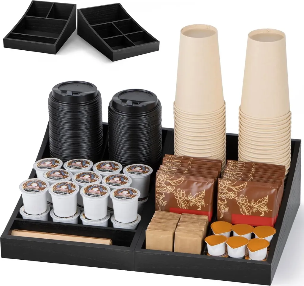 Organisateur pour coin café de bureau et cuisine en bois authentique