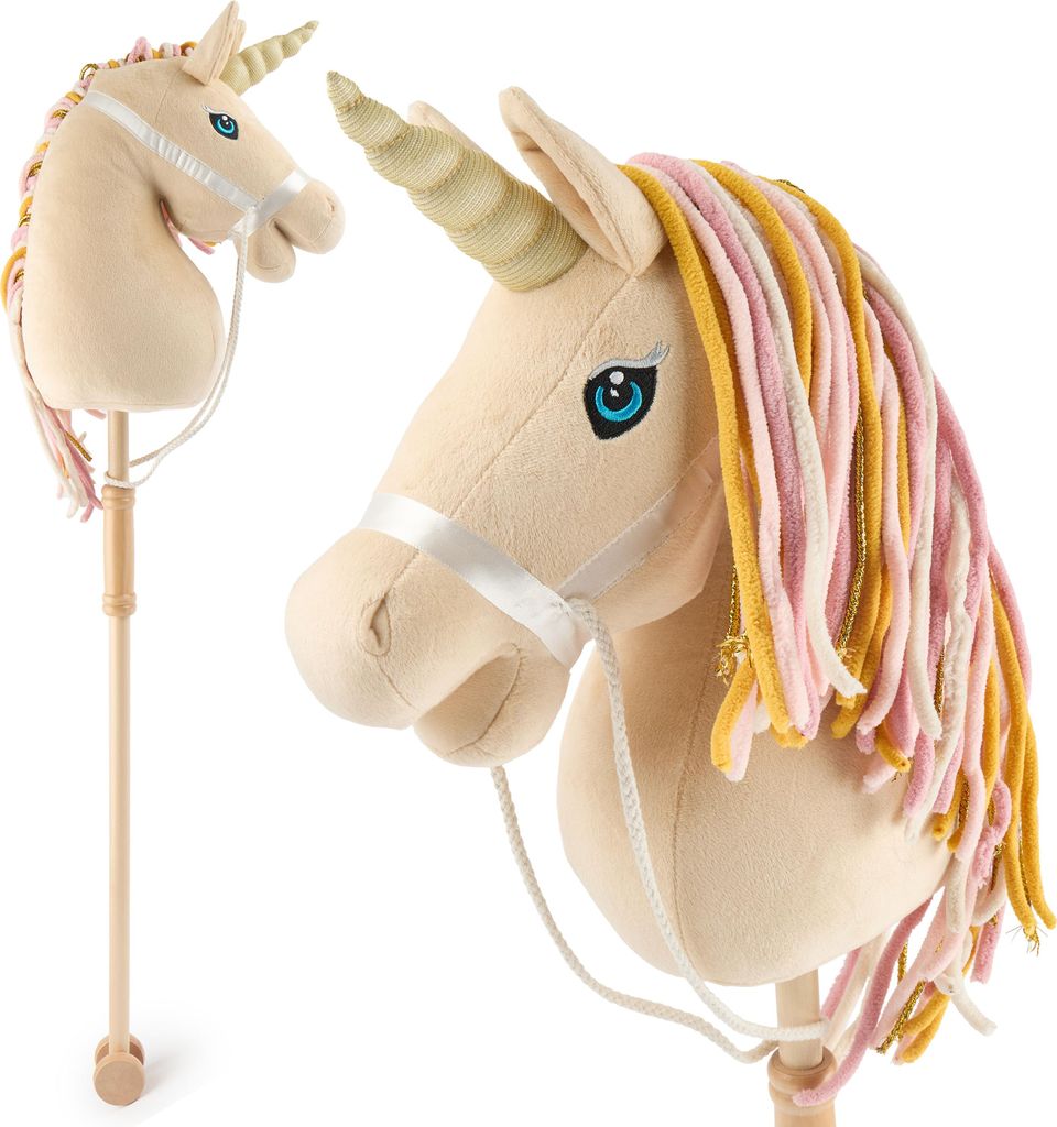 Bieco Steckenpferd Kinder Einhorn Aurora | Hobby Horse Pferde | Steckenpferd Rollen | Steckenpferd Holz Pferd Stab | Steckentier Schöne Steckenpfe...