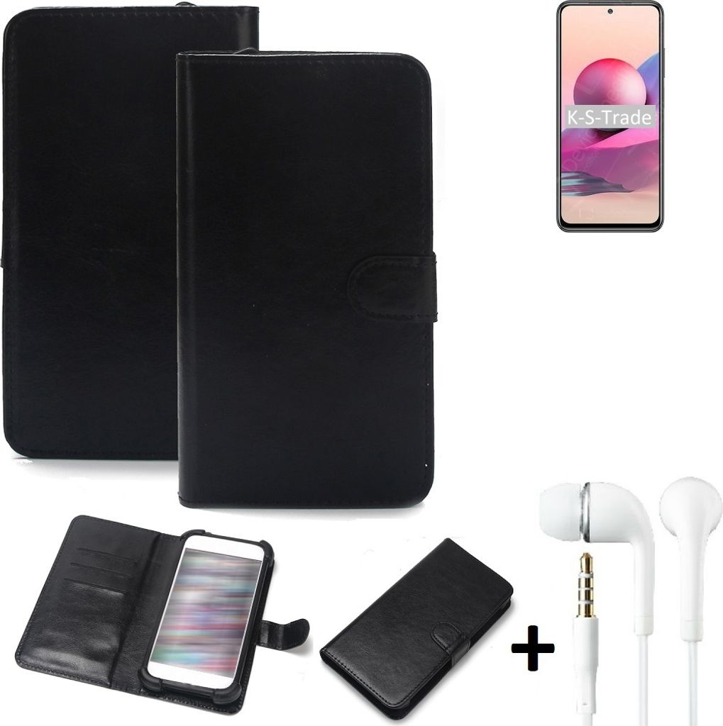 K-S-Trade Wallet Case Handyhülle kompatibel mit Xiaomi Redmi Note 10S Schutzhülle Flip cover Flipstyle Tasche Hülle Flipcover Slim Bumper schwarz +