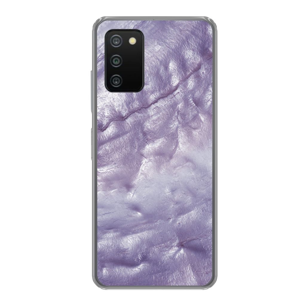 MuchoWow Handyhülle Schutzhülle Hülle für Samsung Galaxy A03s Perlmutt - Naturstein - Violett Silikon Softcase Handy Hülle - Schutz