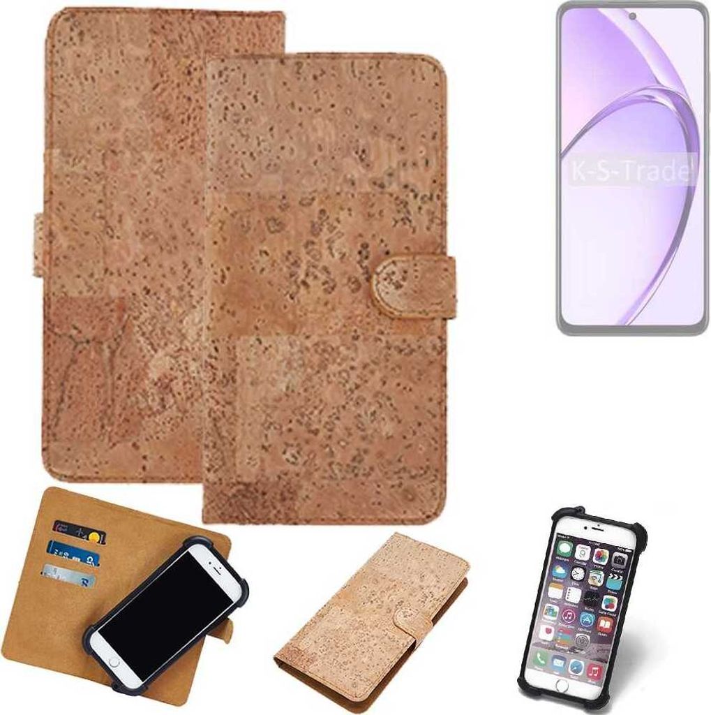 K-S-Trade Hülle kompatibel mit Oppo A80 5G Kork Handyhülle Cover Schutzhülle TPU Case Bumper in Hellbraun, (1x)