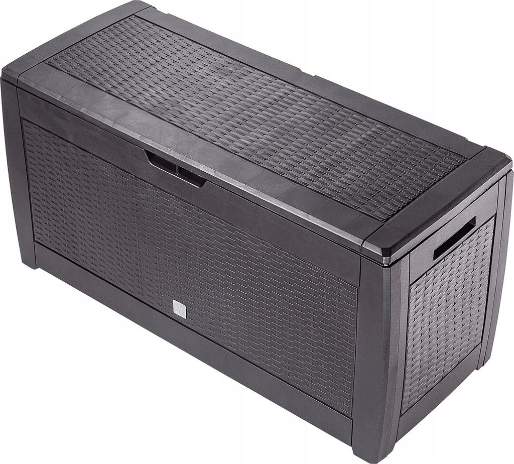 A dark brown plastic storage box with a textured lid and sides, shown from a slightly elevated angle against a white background.