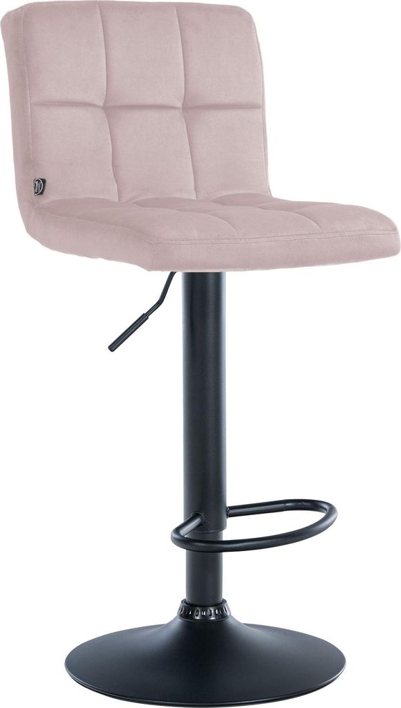 CLP Barhocker Peru Samtbezug höhenverstellbar drehbar mit Rückenlehne rosa Gestell Farbe schwarz