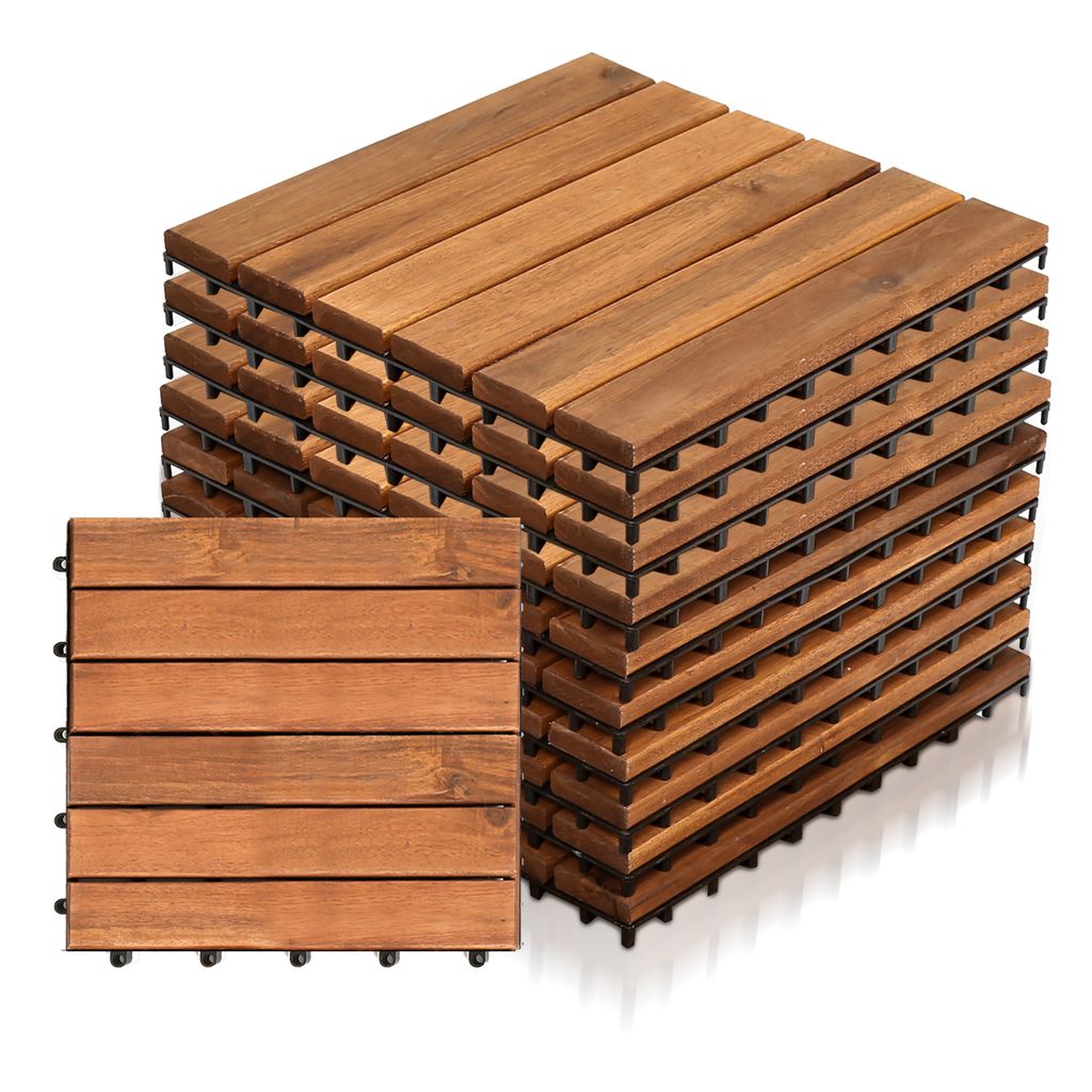 TolleTour 11er Set Holzfliesen Akazie 1m² Terrassenfliesen Klickfliesen Mosaik Klassik 30x30cm