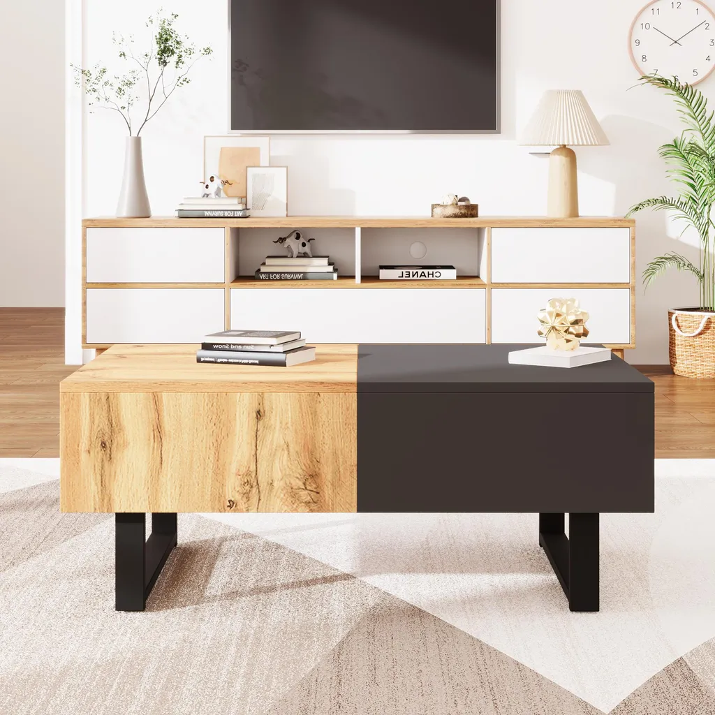 Table Basse Moderne en MDF avec Compartiment Caché Coulissant 155x55cm - 8
