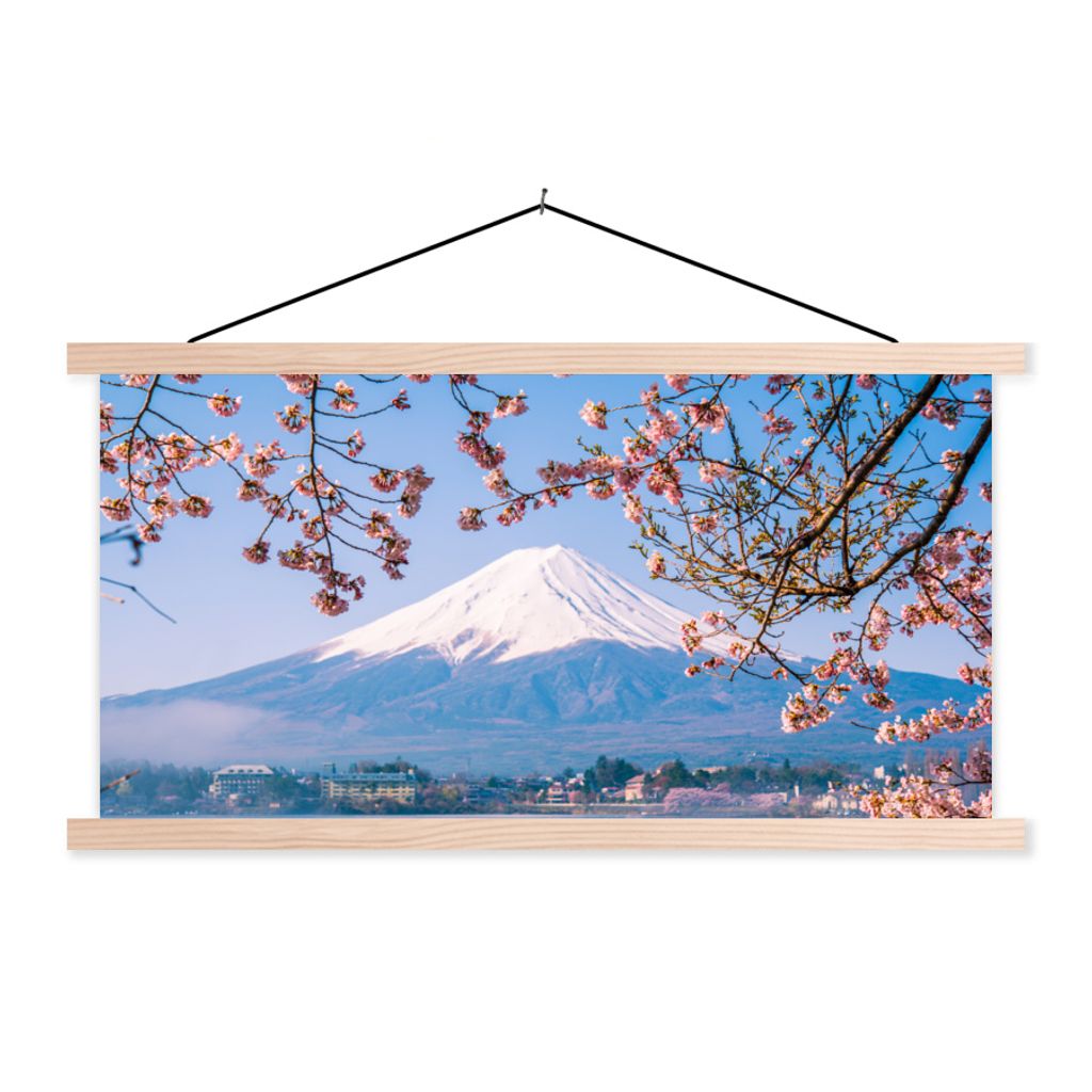 MuchoWow Textilposter Blick auf den Berg Fuji im asiatischen Japan 120x60 cm mit holzfarbenen Rahmen - Klemmleiste