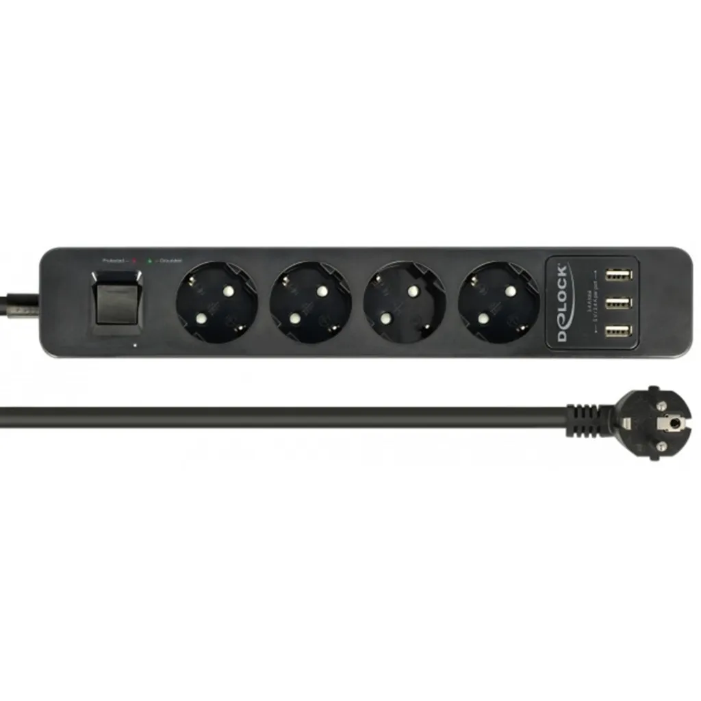 DeLOCK 11209 Prise Multiple 4 Ports USB Chargeur Noir avec Câble Intégré