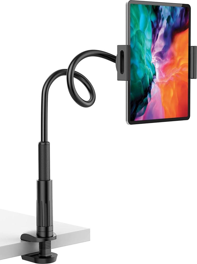 Cadorabo flexible Schwanenhals Tablethalterung Handyhalter in Schwarz für Zuhause
