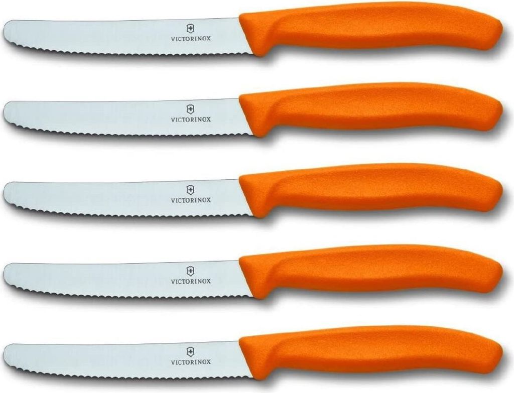 Victorinox | Tomatenmesser Set | Swiss Classic Wellenschliff | Orange Design | 11 cm Klingenlänge | ideal für präzises Schneiden und Schälen vo...