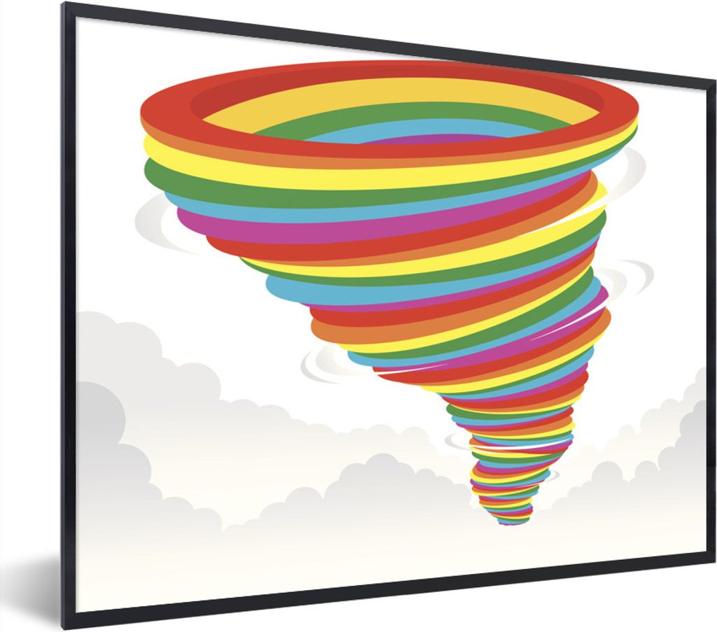 MuchoWow Gerahmtes Poster Eine Illustration eines Tornados in den Farben des Regenbogens 80x60 cm - Poster mit Schwarzem Bilderrahmen Wandposter ...