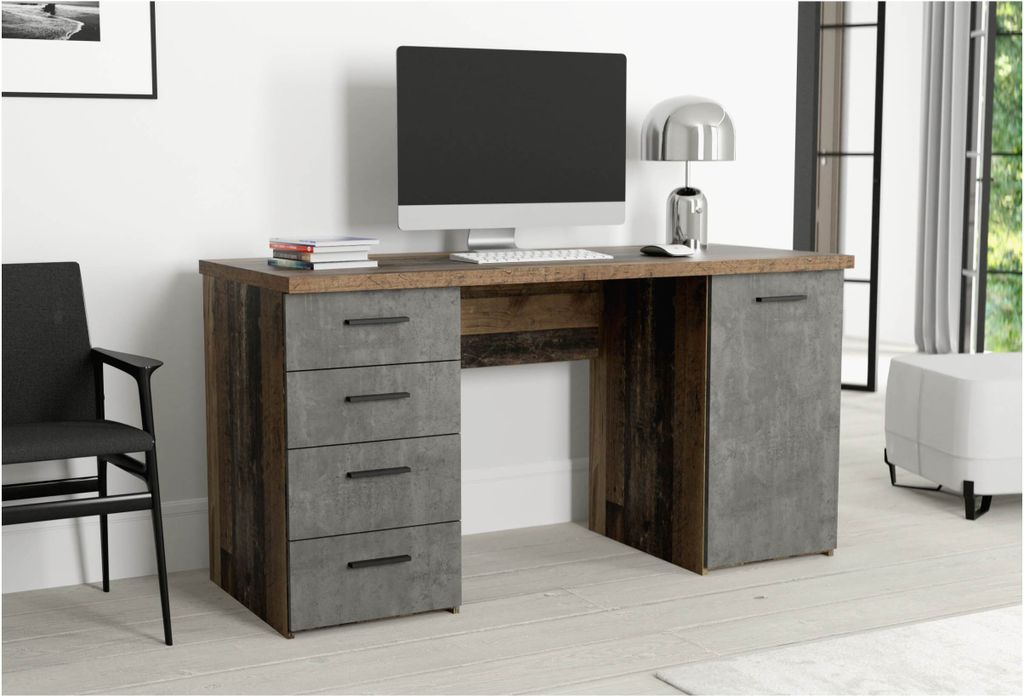 Schreibtisch NETBOB, Optik: Old Wood Vintage / Beton von Produktbild 2