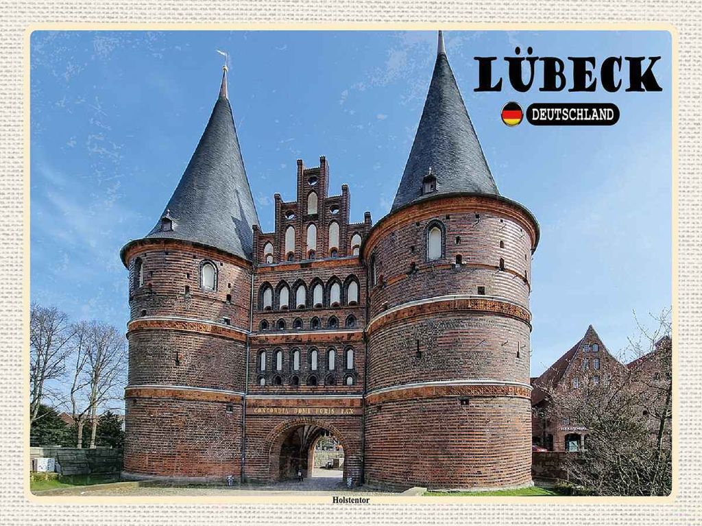 vianmo Holzschild 30x40 cm Lübeck Deutschland Holstentor Bildmotiv Reisemotiv Straße Stadt