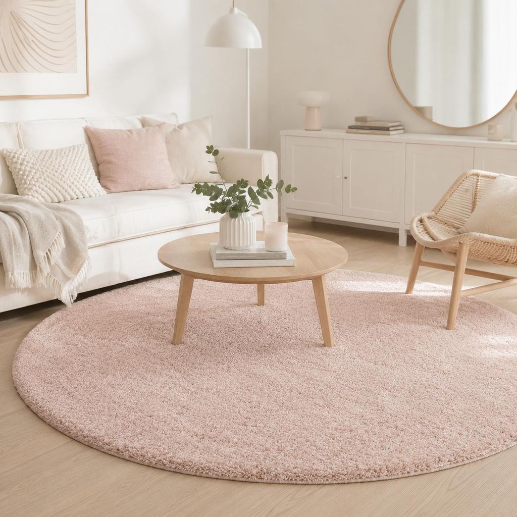 Aloha Rosa – Hochflor Langflor Shaggy Teppich Rund, Produktbild 