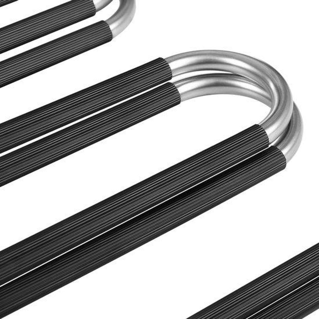 Raumsparende 5-Lagen Metall-Hänge - Set aus 6 Antislip-Hängern für Hosen - Silber und Schwarz