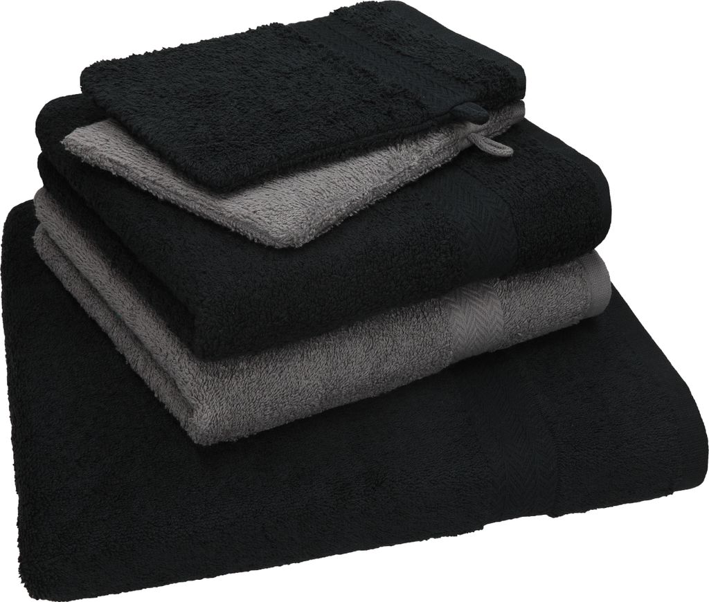 Betz 4 tlg. Handtuch Set HAPPY Pack 100% Baumwolle 2 Handtücher 2 Waschhandschuhe farbe - anthrazit grau - schwarz 250702