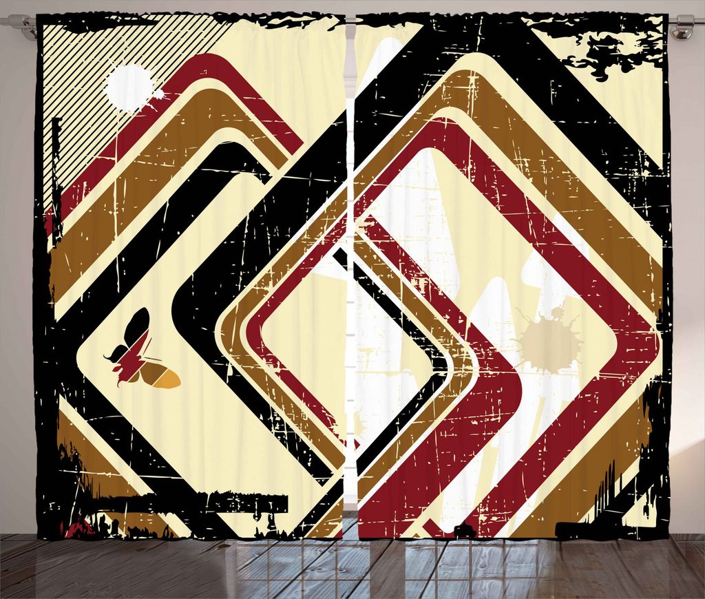 ABAKUHAUS Abstrakt Rustikaler Gardine, Retro Trippy Formular Rubin, Schlafzimmer Kräuselband Vorhang mit Schlaufen und Haken, 280 x 245 cm, Hellge...