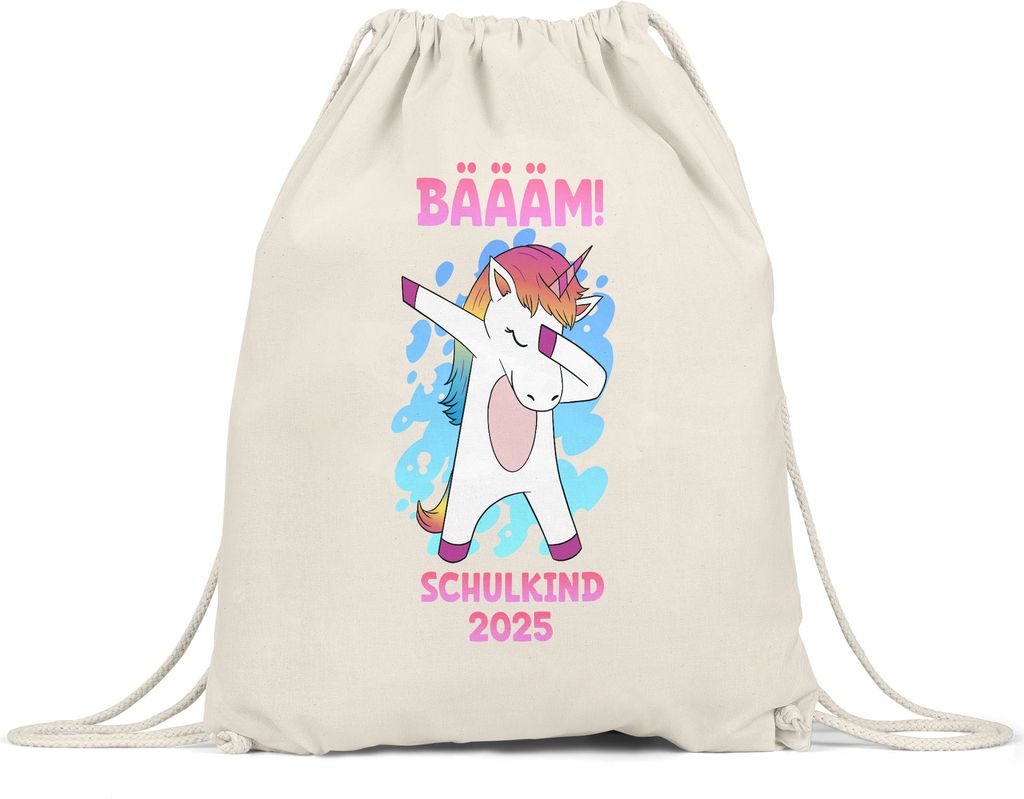 Bäääm Schulkind 2025 Turnbeutel Gymsack Einschulungsgeschenk Einhorn Unicorn Schulstart Grundschule