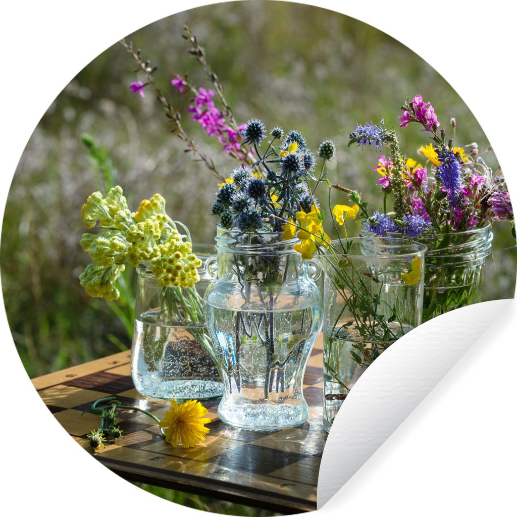 MuchoWow Runde Wandtattoo - Wandsticker Tapete Aufkleber Vase - Blumen - Farben Ø 50 cm Selbstklebend und Repositionierbar - Wandaufkleber - Kre...