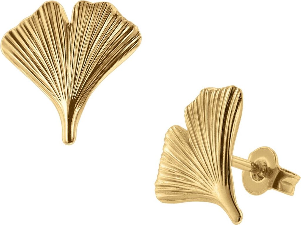 trendor 75723 Damen Ohrringe Gold auf Silber 925 Ohrstecker Ginkgo-Blatt