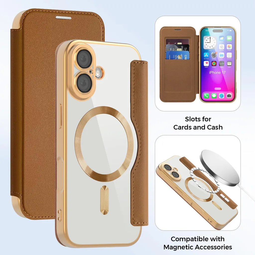Custodia Business iPhone 17 Pelle Marrone MagSafe Porta Carte