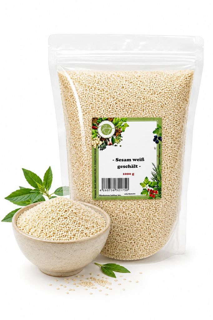 K T 1000 g / 1 Kg Sesam ganz Sesamsaat Sesamsamen weiß Produktbild 