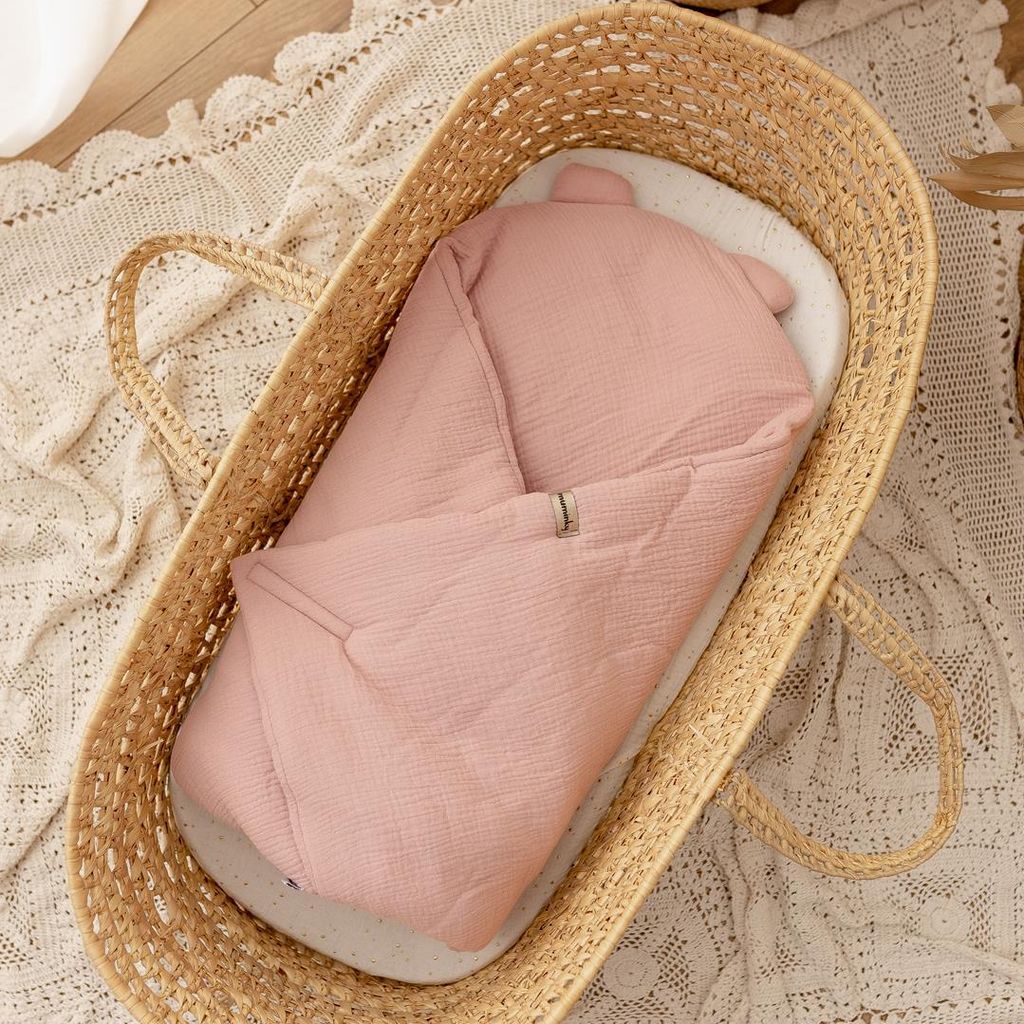 Muminky | Baby Einschlagdecke - 75x75 cm - Rosa - Musselin-Baumwolle - Weich, Atmungsaktiv, Sicher