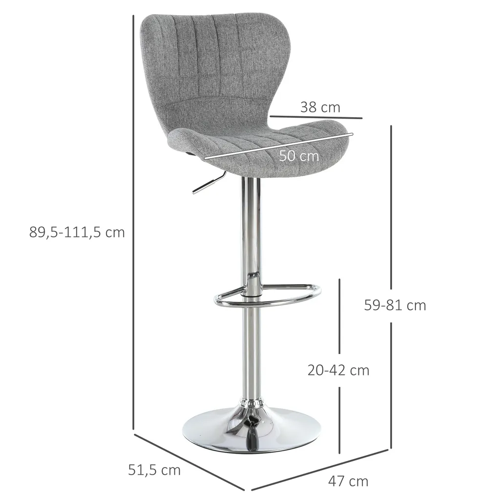 Tabouret de Bar Confortable en Lin Gris : Lot de 2 Sièges Ergonomiques