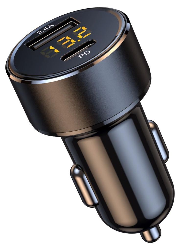 INF Dual-USB Auto-Ladegerät USB-C 18W ABS 3.1x3.1x6cm LED Voltmeter
