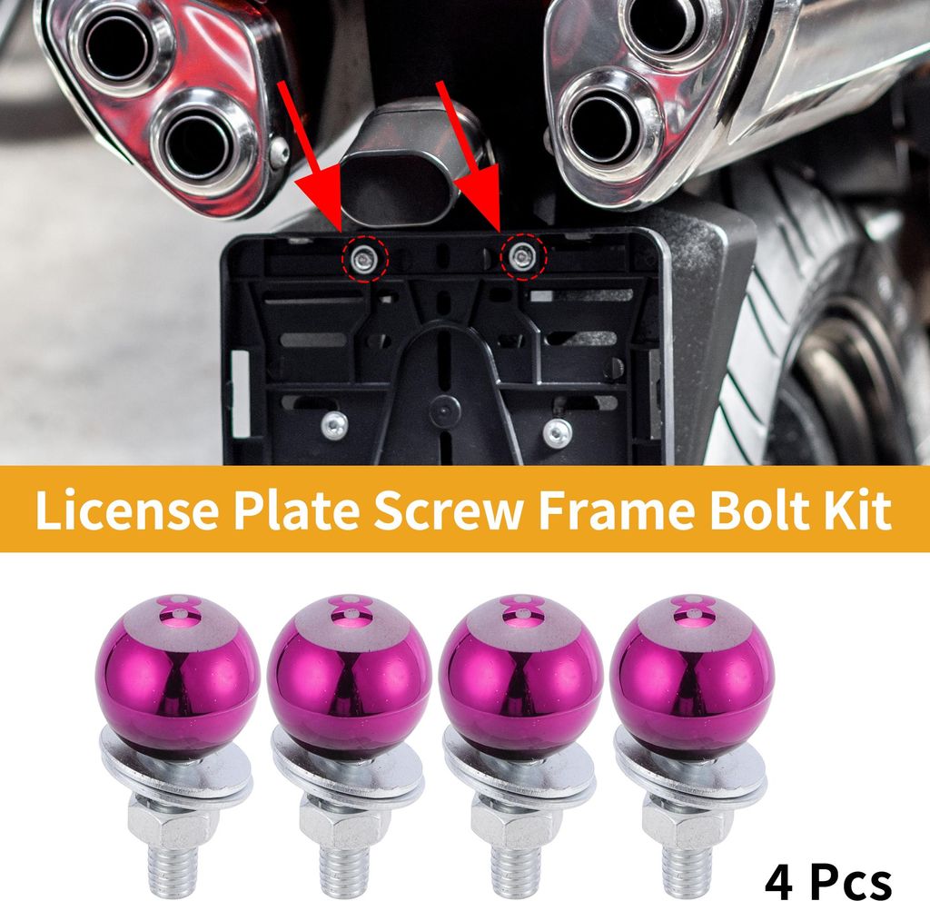 Universelle Motorrad M6 Kennzeichenschrauben Abdeckung 40mm Diebstahlsichere Kennzeichenschraube Rahmen Bolzen Satz Aluminiumlegierung Pink 4 Stück