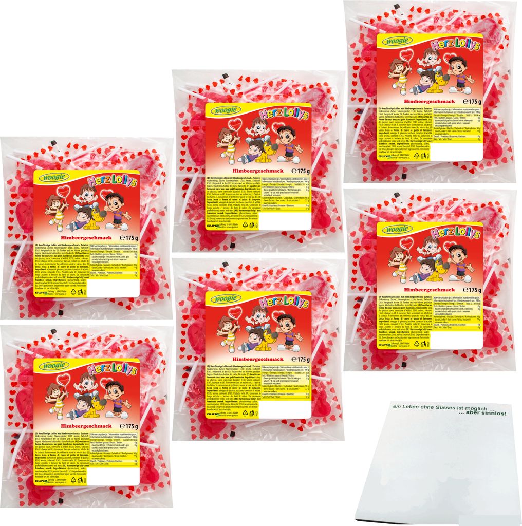 Woogie Herzlollys Himbeergeschmack 6er Pack (6x175g Packung) + usy Block