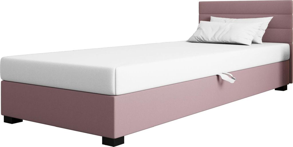 AURA SOFA Boxspringbett WILD 120x195 Komplett-Set mit Bonell Matratze, Polsterbett mit Bettkästen - Rosa/Weiß, SAWANA 61/WEIß