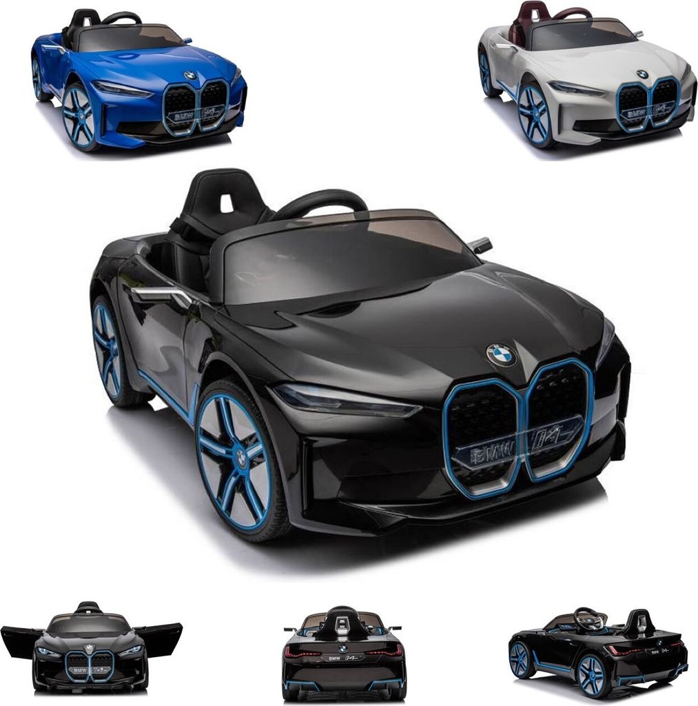 ES-Toys Kinder Elektroauto BMW I4, MP3, Bluetooth, EVA-Reifen, Gurt, bis 6 km/h schwarz