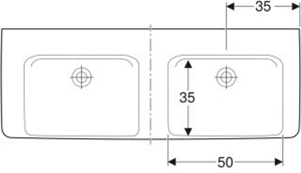 Geberit Renova Plan, Doppelwaschtisch, 130x48 cm, ohne Hahnloch, ohne Überlauf, 501713, 501.713.00.8