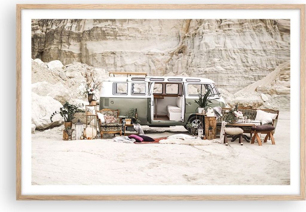 Gerahmtes Poster - Rahmen in heller Eiche - Wohnmobil Boho Produktbild 
