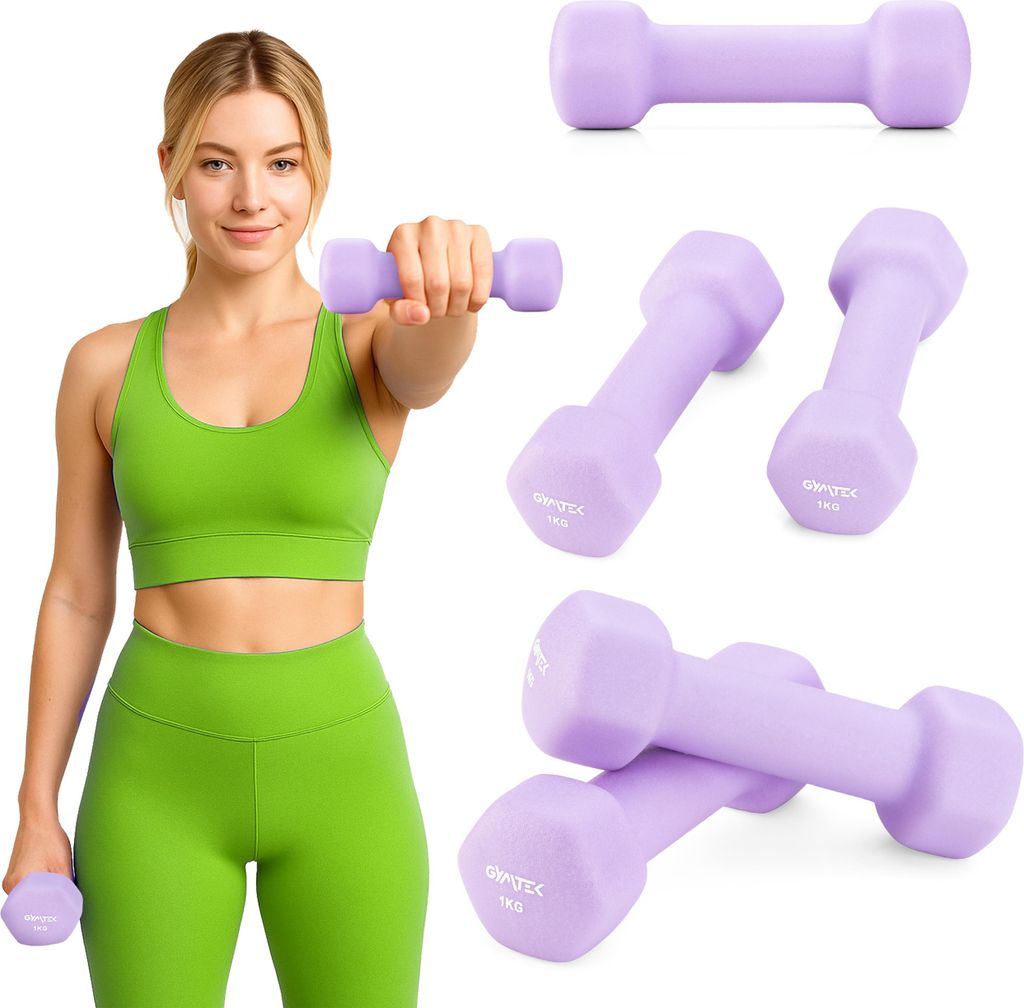 Gymtek Kurzhantel Set - 2x 1kg Neopren Hanteln - Hantel Set für Krafttraining, Fitness, Workout - Gymnastikhanteln, Hanteln für Home Gym