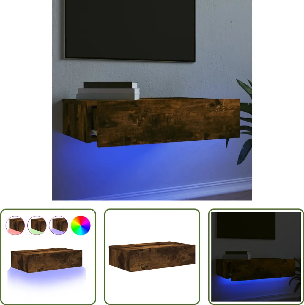 Porta TV LED Rovere Fumo 60cm | Mobiletto Soggiorno Sospeso Moderno