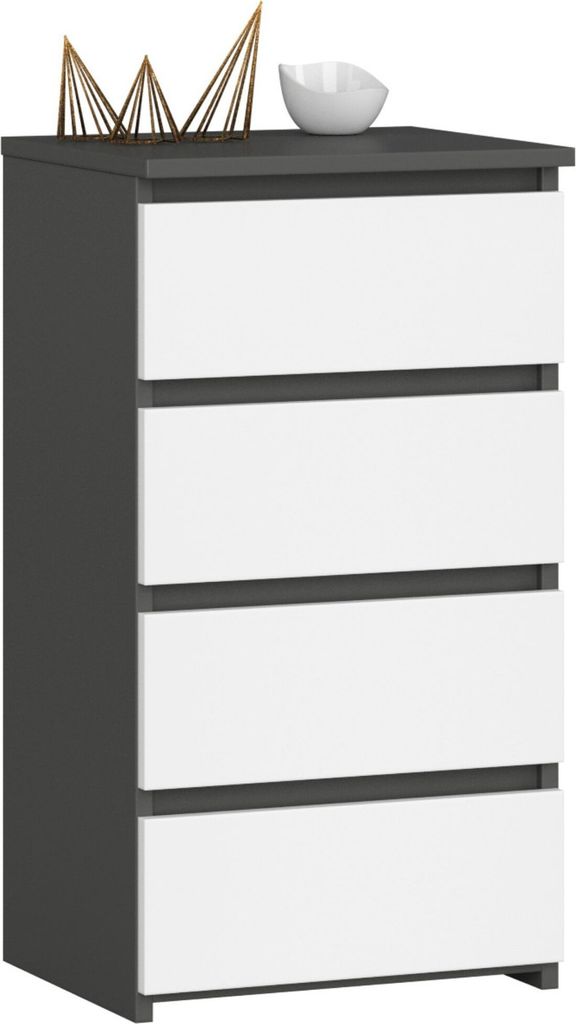 3xEliving Kommode, Sideboard mit 4 Schubladen (B:40cm x H:74cm x T:35cm) in Graphit Grau & Weiß